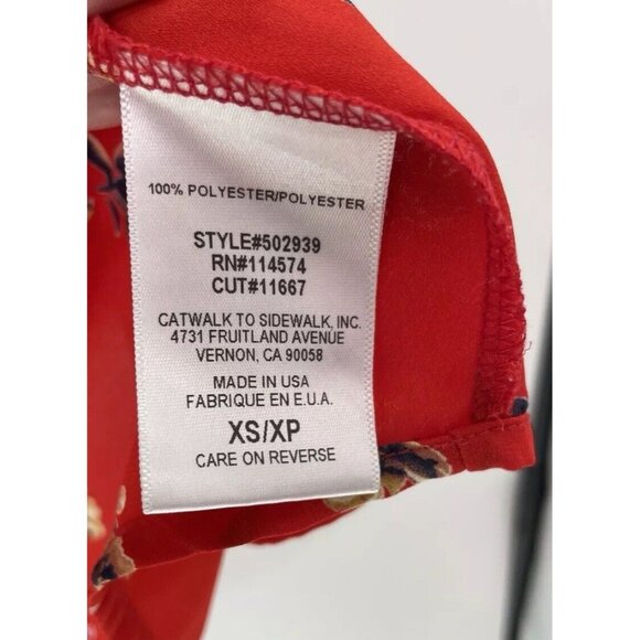 Pleione Women’s Red Floral Chiffon Blouse Size XS‎ Career Workwear Ruffle USA - Picture 7 of 10